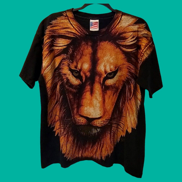 Vintage USA Single Stitch 90's LG TShirt AOP Lion Made At The Beach Trinity READ - Picture 6 of 14